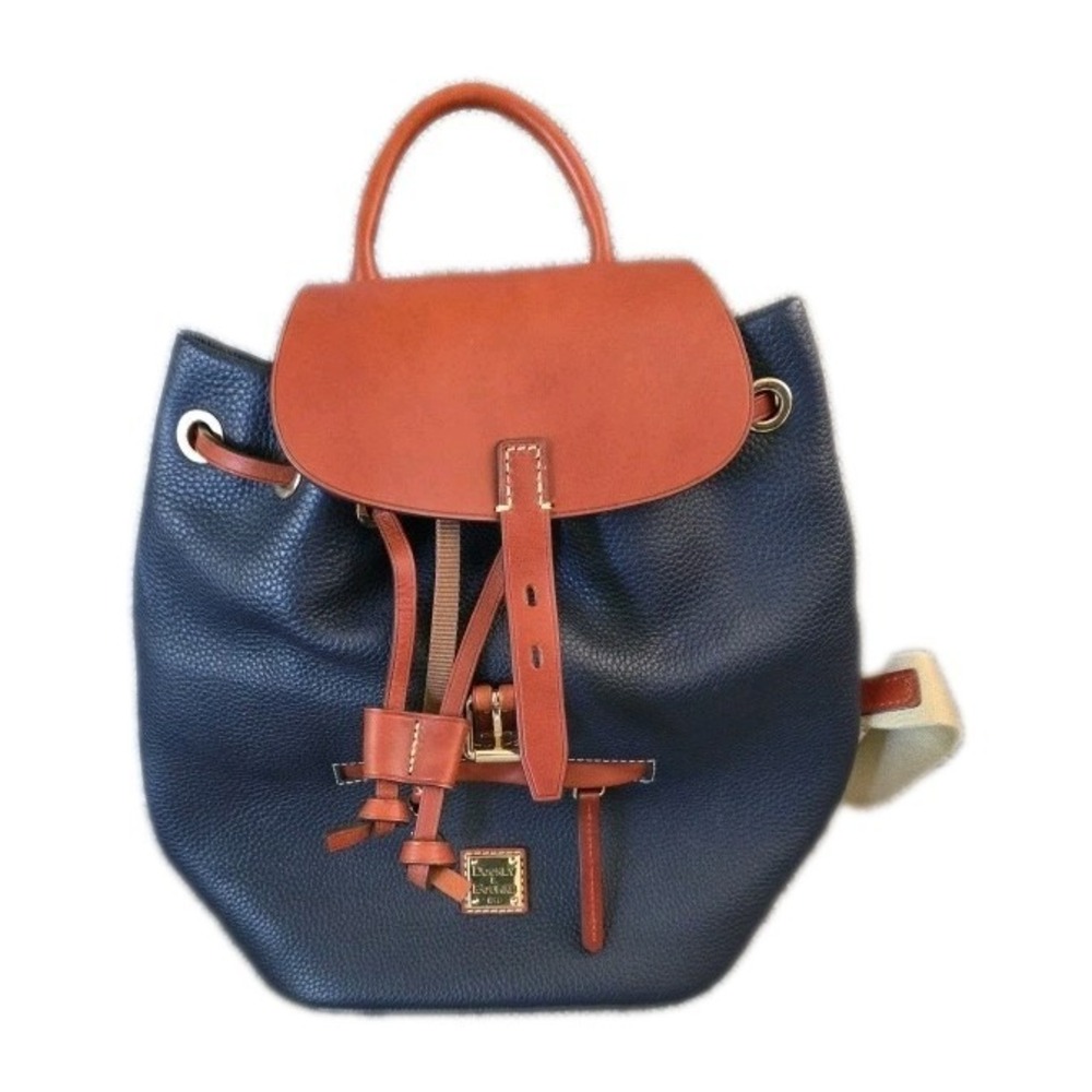 Dooney & Bourke Navy and Tan Pebbled Leather Drawstring Backpack